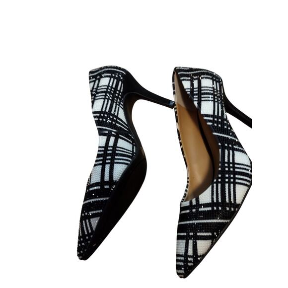 INC Black White Plaid Beaded Heel Pump with Black Velvet ZITAH56F Size 6M - Picture 5 of 9